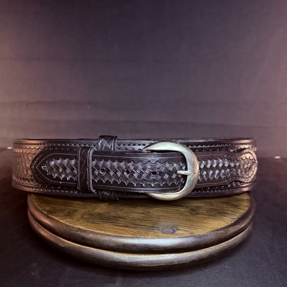 Aker River Belt Size 30" Model B06 Leather Black Basketweave Nickel Buckle